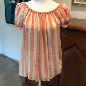Max Studio Peachy Pink & White Linen Blend top / Blouse Size XS but will fit a S